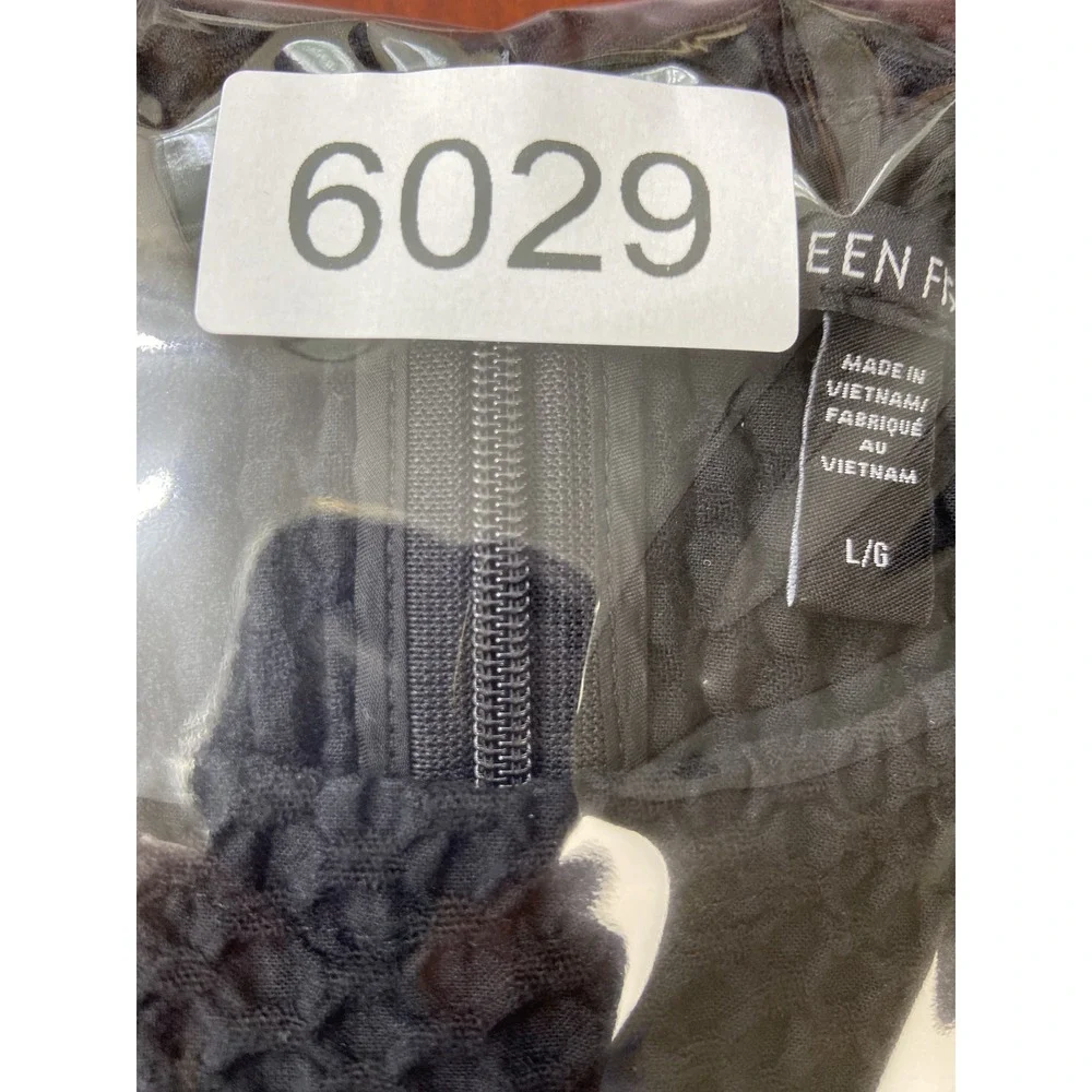 Eileen Fisher Dress Womens L Black Textured Knit Shift Zip Back Short Sleeve